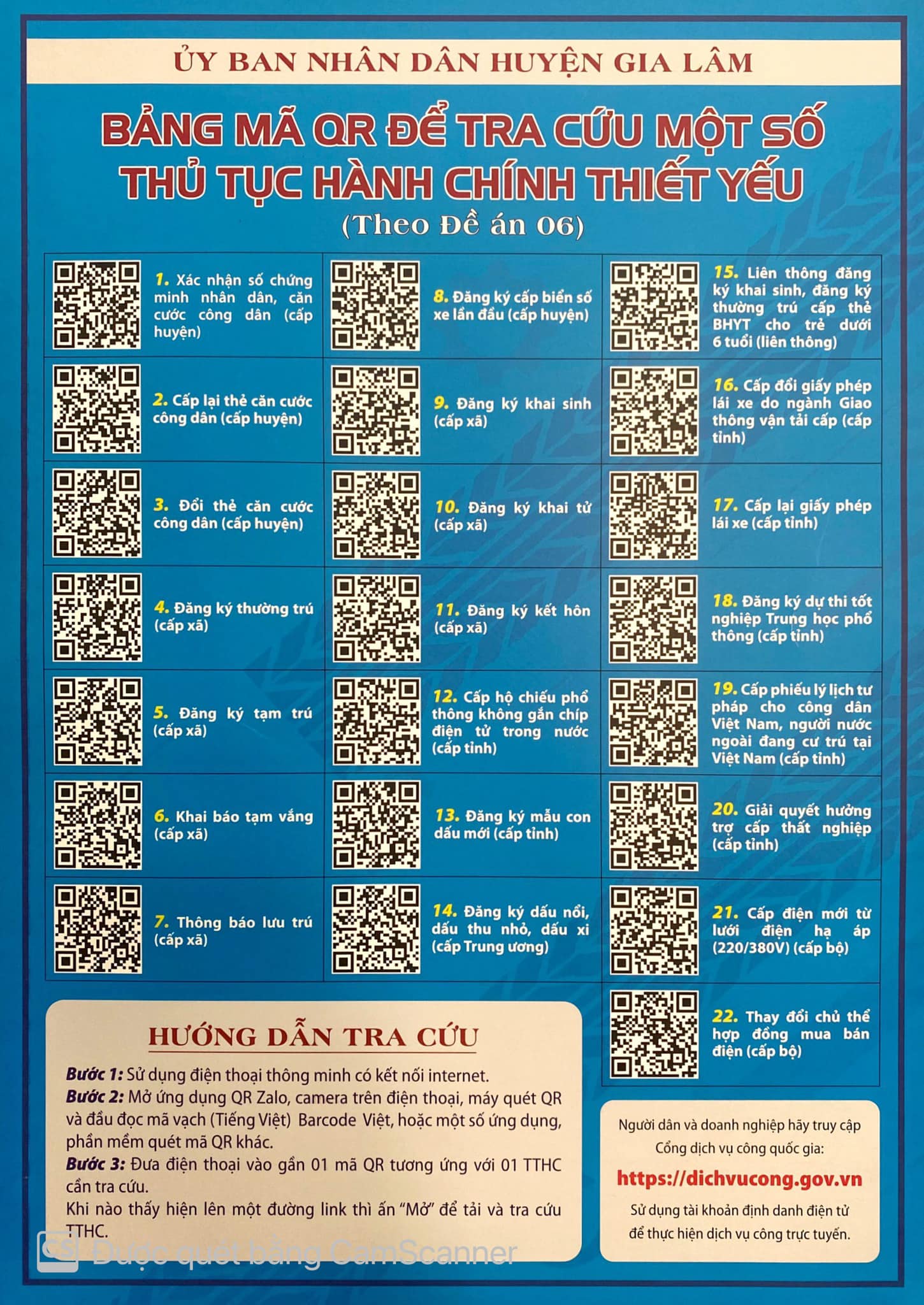 Bảng mã QR để tra cứu 25 TTHC thiết yết
